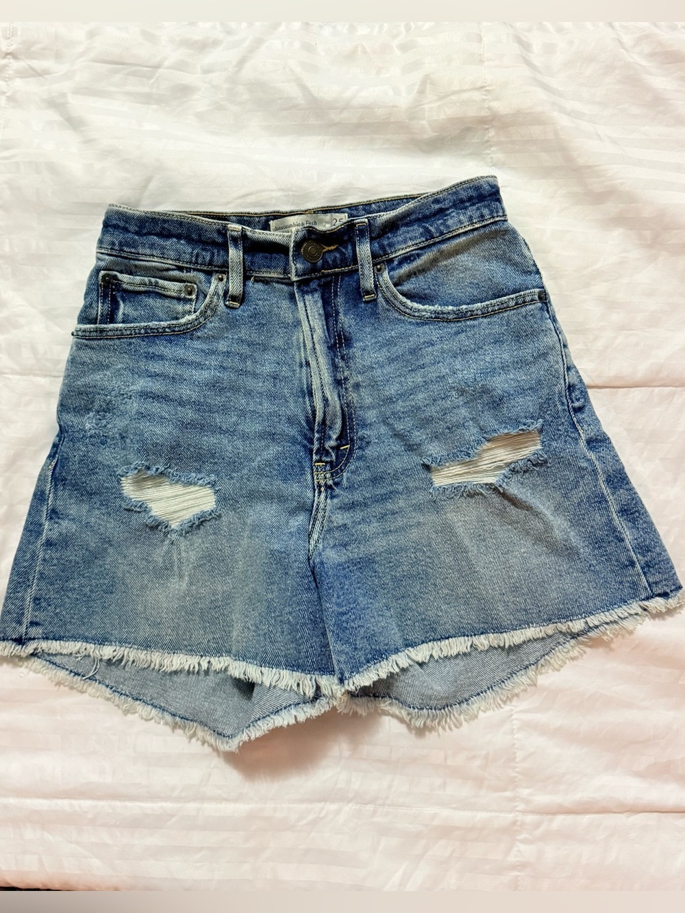 Abercrombie & Fitch Mid-Blue Distressed Denim Shorts
